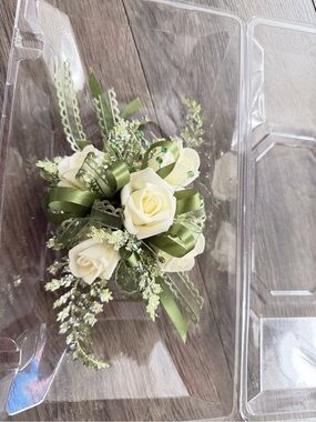Custom Green Sage Olive Ivory Bracelet Rose Corsage with Sparkling Accents 💚